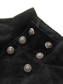 Women's Double-Breasted Court Style High Neck Cropped Jacket - Black - View 6