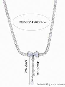 1pc Bow Knot & Pearl Decor Necklace, Elegant Collar Chain - Multicolor - View 3