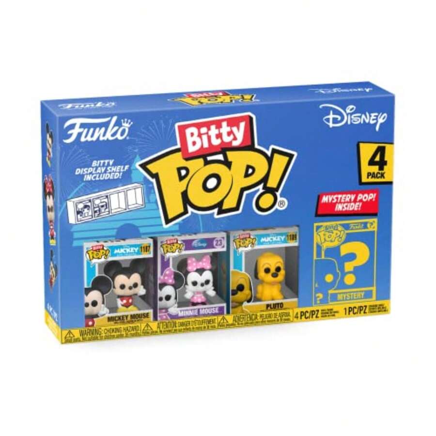 Funko Bitty POP! 4 Packs: Disney - Mickey Mouse, Minnie Mouse (Pink Dress) Official Cartoon/Animation Merch - Tiny 0.9 Inch Figures With Display Shelf - Cake Topper, Party Bag And Stocking Filler Gift - Multicolor - View 1