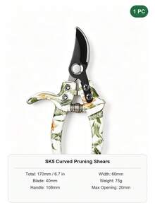 1pc Curved Pruning Shears SK5 Steel Blade Floral Print Handle Bypass Secateurs Precision Garden Clippers Spring Loaded For Bonsai Fruit Picking Potted Plants Trimming (Free Cardboard Packaging) - A - View 11