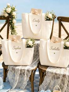 Tas Tote Bridesmaid Kustom, Tas Pantai Kanvas yang Dipersonalisasi dengan Pita Inisial, Hadiah Pernikahan untuk Bridesmaid, Hadiah untuk Acara Bridal Shower, Hadiah untuknya - Tas Tote Kanvas Aneka Warna - View 4