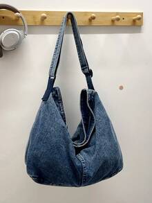 New Solid Color Washed Denim Fabric Minimalist Large Capacity Women's Crossbody Bag - A - View 1