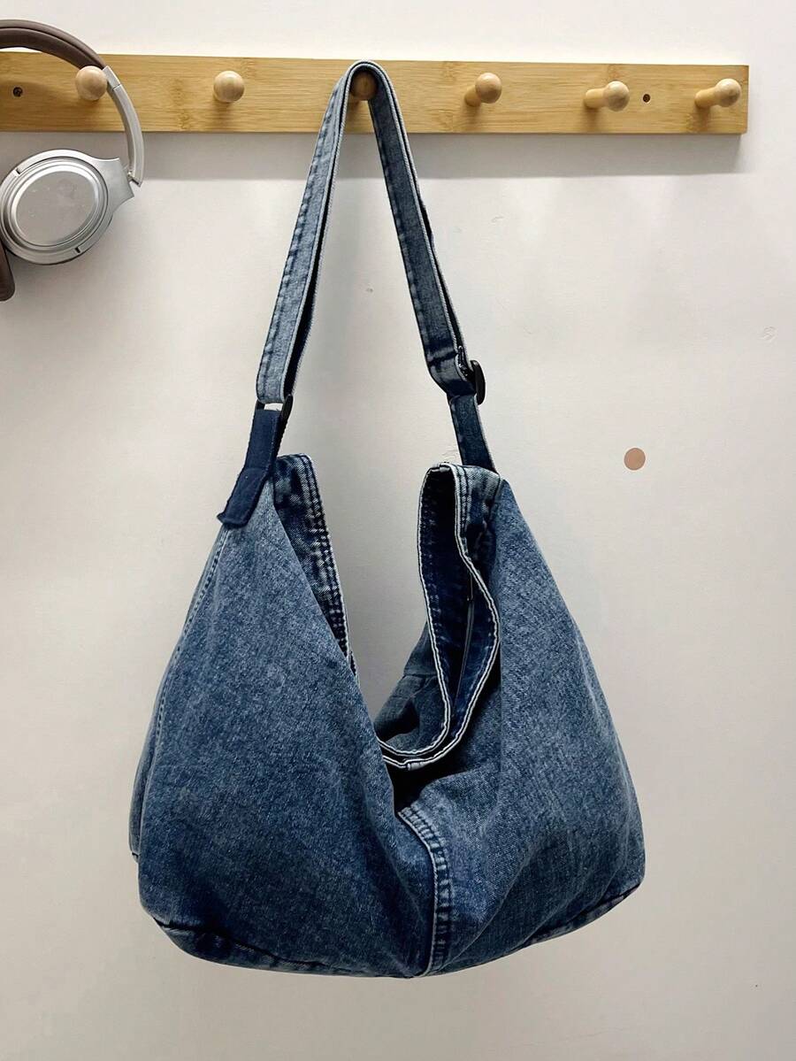 New Solid Color Washed Denim Fabric Minimalist Large Capacity Women's Crossbody Bag - A - View 1