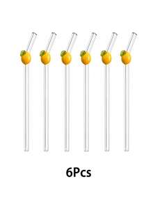 1/2/4/6/8pcs Cute Curved Transparent Reusable Shatterproof Glass Straws With Cute Lemon Pendant And Matching Cleaning Brush, Suitable For Cold Drinks, Milk Tea, Coffee, Juice, Milkshake, Cocktail, Home, Back To School, Autumn Gift, Halloween, Christmas - Style 1 - View 15