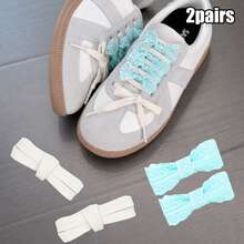 2 Pairs 8mm Solid Color Textured Flat Shoelaces + 3cm Lace Decorative Shoelaces, Unisex Decorative Sports Shoelace Combo Set, Flat Shoelaces For Running And Casual Shoes Replacement, DIY Mix And Match Set - 4699 Beige + CZ Lace Trim - Light Blue - View 15