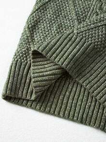 Acelitt Plus Size Women's Solid Color Knit Textured Cold Shoulder Plus Size Sweater Dress, Autumn/Winter - Green - View 11