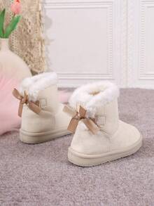 Children's Mibai Snow Boots, Sweet Bowknot Fuzzy Short Boots, Winter Warmth Cotton Shoes For Girls - Beige - View 3