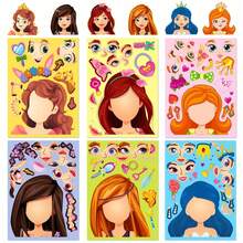 1 Pack (6pcs/18pcs) Children's Blue Princess Face Swap Stickers, Cartoon Interactive Handwritten DIY Puzzle Stickers, Stickers, Arts & Crafts, Birthday Gift, Back To School - Multicolor - View 10