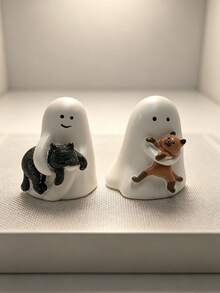 1套2件樹脂幽靈貓迷你公仔組，可愛桌面書架裝飾，萬聖節家居裝飾，送給朋友與貓咪愛好者的創意生日禮物 - 幽靈抱貓CD - 查看 14