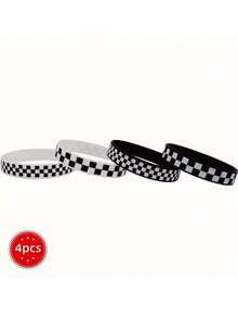4/8/20pcs Black & White Plaid Silicone Bracelets - Perfect For Sports, Racing And Parties - Great Gift For Girlfriend/Boyfriend - Multicolor - View 11