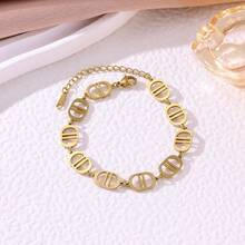 French Vintage Pig Nose Handmade Chain Bracelet For Women, Stainless Steel Gold-Plated Letter Jewelry - Letter Charm Bracelet - View 1