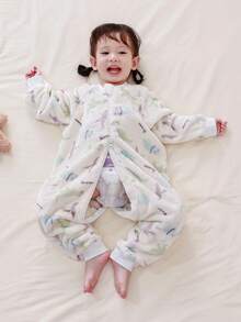 Infant Toddler Baby Flannel Leg Split Sleep Bags For Four Seasons Wear Fluffy Fleece Long Sleeve Cozy Soft Overalls Sleepsack 0-3Y - Dinosaur - View 4