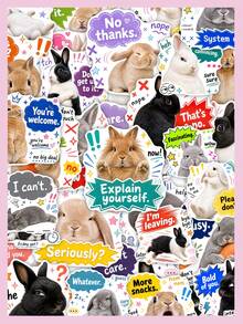 50Pcs Funny Meme Rabbit Stickers, Realistic Bunny With Sarcastic Humor Speech Bubbles Waterproof Decorative Decals For Laptop, Water Bottle, Journal, Scrapbook - Multicolor - View 1