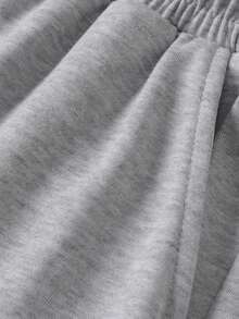 Men's Baggy Wide Leg Sweatpants, Cross Graphic Print & Plaid Layered Waistband, Elastic Drawstring Waist And Side Pockets, Y2K Casual Streetwear Pants - Grey - View 2