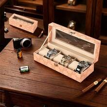 1pc 6-Slot Watch Storage Box, Dust-Proof Transparent Display Anti-Scratch Large Capacity Premium PU Leather Soft Velvet Lining Watch Display Box, Vintage Elegant Floral Print Rectangular Transparent Glass Lid Metal Lock Detachable Watch Pillow Watch Collection Organizer Box For Home Vanity Bedroom Daily Use Father's Day Birthday Gift - Multicolor - View 7