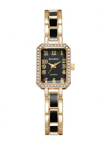 Women's Bracelet Watch Square Dial With Rhinestone Inlay, Elegant Quartz Watch, Gift For Girlfriend (1pc/Set) Watch Box Not Included - Black - View 9