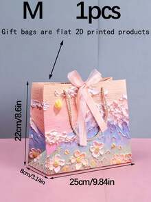 1pc/5pcs 2D Oil Painting Pattern Gift Paper Bags With Ribbon, Portable Paper Gift Bags With Handle Rope, Cloud Petal Cream Color, Suitable For Wedding Creativity, Wedding Favors, Birthday Decoration, Birthday Gift Bags, Wedding Party Gift Bags, Bachelorette Party, Wedding Guest Favors, Valentine's Day (2D Printed) - Multicolor - View 11