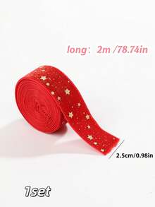 1 Roll Christmas Velvet Decorative Ribbon, Gold Foil Stars & Merry Christmas Print, 2m Roll, 2.5cm/4cm Wide, Suitable For Gift Wrapping, Christmas Tree, Wreath, Bow Making, Holiday Party Decoration - Velvet - View 10