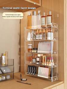 1 Wall-Mounted Cosmetic And Nail Polish Organizer - 3/4/5 Tier Detachable Transparent Plastic Shelves, Space-Saving Bathroom And Bedroom Storage Rack, Portable Adhesive Design For Easy Installation, Bathroom Organization, - Multicolor - View 1