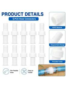 3pcs 1 Inch Hose Connector, HDPE Plastic Straight Hose Connector, Suitable For Flexible Water Pipe/Garden Watering Hose/Irrigation Hose, Quick Connect Hose Extension Connector, Requires Clamp For Fixing - Multicolor - View 6