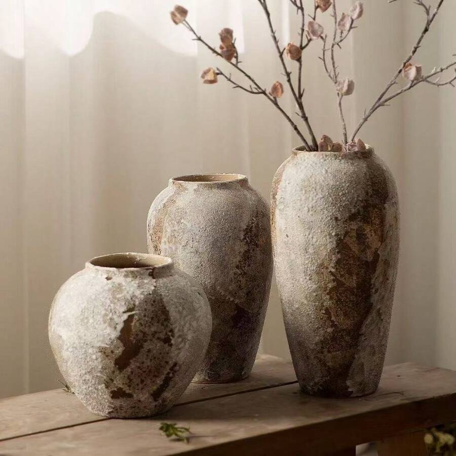 Jingdezhen New Chinese Wabi-Sabi Style Ceramic Vase Decor, Mottled Rustic Coarse Pottery Jar, Entryway TV Cabinet Decoration - Porcelain Vase - View 1