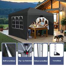 Pavillon Carport Pop-Up Faltbarer Pavillon, Sonnenschutz Event-Pavillon mit Seitenteilen Gartenpavillon für Terrasse Camping Festival Pagode Zelt aus Metallrahmen 3 x 3 m, Beige - Dunkelgrau aufrüsten 3.2m - Übersicht 4