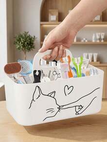 Large Capacity Five Compartment Portable Pet Supplies Storage Box With Handle, Featuring Simple Cat Patterns, Suitable For Pet Stores And Pet-Owning Households - Multicolor - View 6