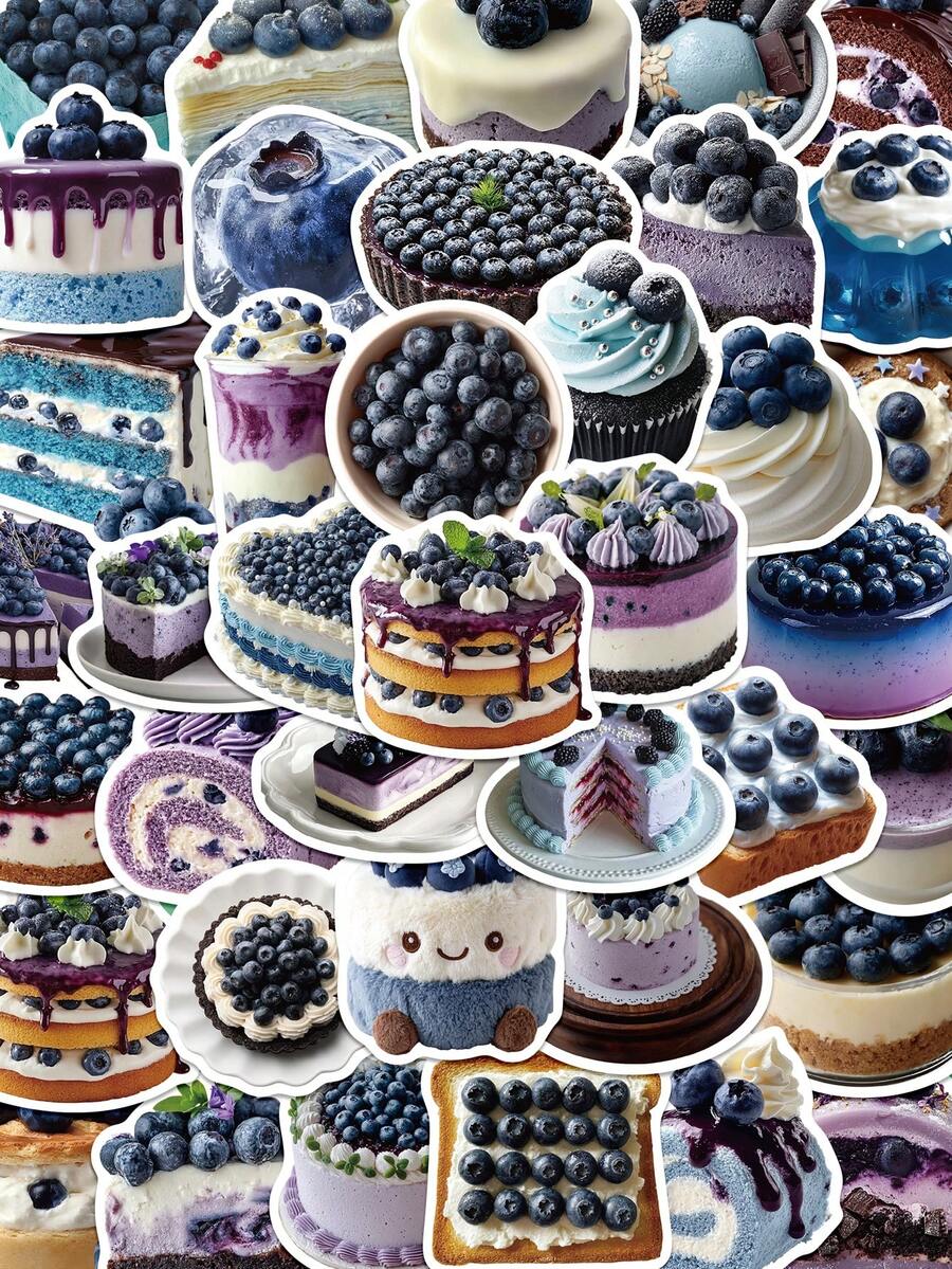 50pcs Blueberry Theme Stickers For Journal, Diary, Scrapbook, Planner, Envelope, Greeting Card, Laptop, Suitcase, Phone, Guitar, Skateboard, Luggage - Blueberry Theme - View 1
