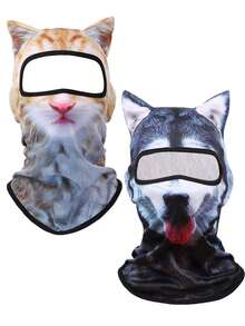 1pc/2pcs/3pcs Unisex 3D Animal Pattern Protective Face Mask Head Cover, Outdoor Fun Water Sports Hat, Sun Protection Animal Head Cover (Cat, Dog Styles), Suitable For Daily Outings, Travel, Hiking, Skiing - Multicolor - View 1