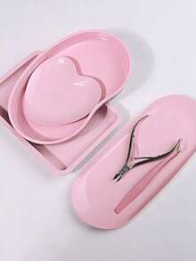 Disinfection Tray Kidney-Shaped Square Heart-Shaped Oval Heat-Resistant Portable Disinfection Tray For Nail Art Tools 1pc - Pink - View 2
