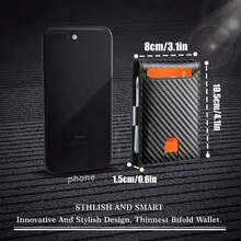 1pc Short Wallet Carbon Fiber Texture Microfiber Leather RFID Anti-Theft Anti-Demagnetization 11-Card Capacity Metal Money Clip Slim Card Holder Contrast Color Design Flip Cover Minimalist Business Card Holder For Men Commuting Business Travel Banknotes And Bank Cards Integrated Portable Wallet - Multicolor - View 4