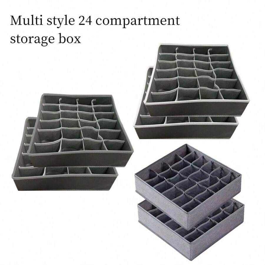 1pc 24-Grid Underwear Storage Box, Drawer Style Mesh Foldable Storage Bin, Household Compartment Bra Fabric Socks Organizer Bag - Grey - View 1