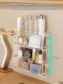 1 Wall-Mounted Cosmetic And Nail Polish Organizer - 3/4/5 Tier Detachable Transparent Plastic Shelves, Space-Saving Bathroom And Bedroom Storage Rack, Portable Adhesive Design For Easy Installation, Bathroom Organization, - Multicolor - View 6
