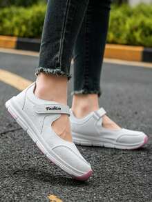 Women's Lightweight Solid Color Sports Shoes, Low-Cut Soft Surface Daily Commute Versatile Athletic Sneakers - White Powder - View 1