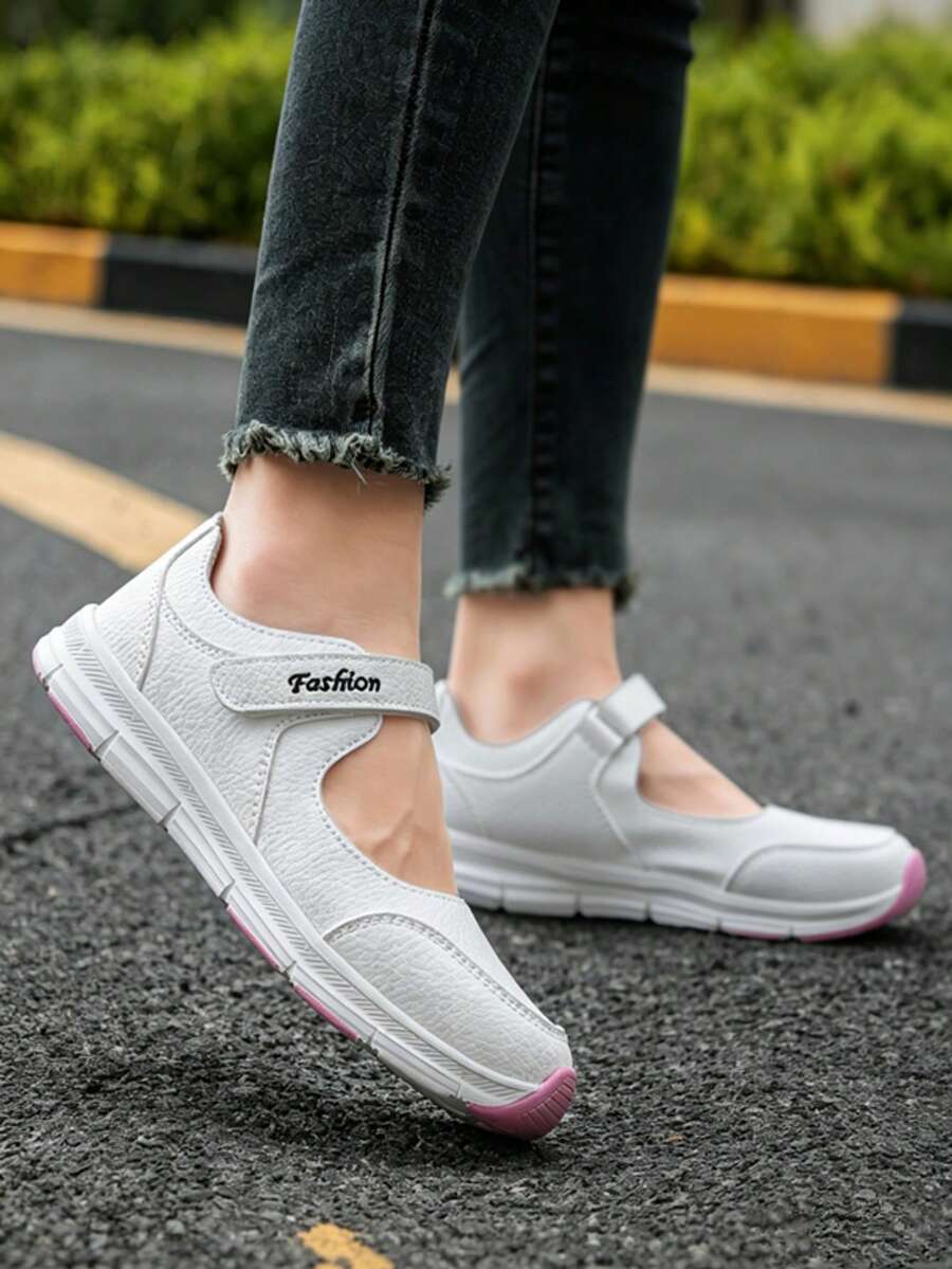 Women's Lightweight Solid Color Sports Shoes, Low-Cut Soft Surface Daily Commute Versatile Athletic Sneakers - White Powder - View 1