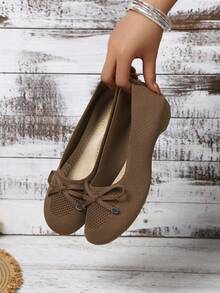 2026 Spring/Summer New Women's Round Toe Lace Knit Flat Loafers - Brown - View 3