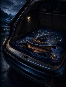 1 pieza Alfombra para maletero de coche con estampado de patrón de sombrero mágico de cielo estrellado - Tema de Halloween, forro de carga universal para coche, fácil de limpiar, alfombra festiva para interior de coche, regalo perfecto para vacaciones - Sombrero mágico de cielo estrellado - Ver 2