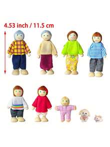 7pcs Warm Wooden Figurines & Pets Decor Set, Home Desktop Ornament Dolls, Living Room Display Soft Decor Accessories, Party Creative Gift, Scene Arrangement Atmosphere Props, Space Decoration Textured Ornament Combination - Rainbow - View 3