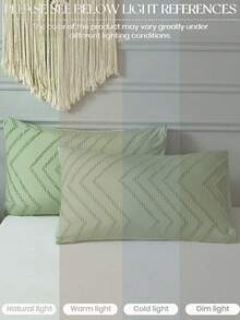 2pcs Chevron Tufted Pillowcase Without Filler - Green - View 9
