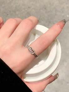 5pcs Exquisite Minimalist Cubic Zirconia Geometric Ring Set, Suitable For Women's Party And Gathering - Silver - View 5