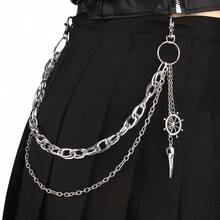 Double Layer Metal Gothic Nautical Pants Chain, Unisex Waist Chain Accessory, Rebel Aesthetic Jewelry - Silver - View 6