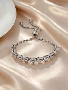 1pc Women's Luxury Heart-Shaped Zirconia Bracelet, Adjustable Elegant Lightweight Jewelry, Suitable For Banquet, Party, Date, Vacation, Gift For Her - Silver - View 14