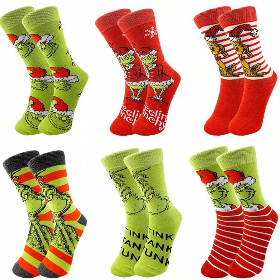 The Grinch Kaos Kaki Kreatif Natal Lintas Batas Terbaru dengan Motif Kartun, Tersedia, Kaos Kaki Rajut Unisex, Personalisasi untuk Pasangan, Gaya Eropa dan Amerika. - MultiWarna - View 1