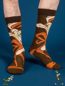 1/2 Pairs Warner Bros Vintage Cartoon Character Colorblock Creative Street Style Mid-Calf Socks, Fun Christmas Gift Socks - Multicolor - View 2
