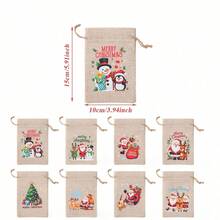 1/8/16pcs, Christmas Gift Drawstring Bags, Snowman & Santa Pattern Burlap Sack For Holiday Gift Packing - Multicolor - View 4