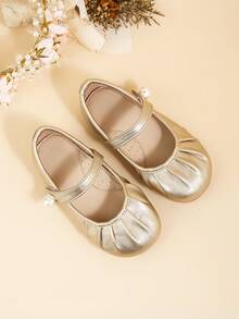 Elegant And Cute Mary Jane Flat Shoes For Toddlers And Young Girls, Suitable For Indoor Parties And Events In Autumn And Winter, Perfect For Matching With Dresses - Gold - View 3