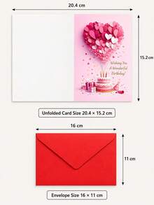 2D Exquisite Birthday Card (With Envelope), Featuring Heart-Shaped Cake And Balloon Design, Perfect As A Birthday Gift For Family And Friends. Unique Birthday Card, Delicate Aesthetic Piece, Vibrant Printed Artwork, Essential For Back To School - Multicolor - View 8