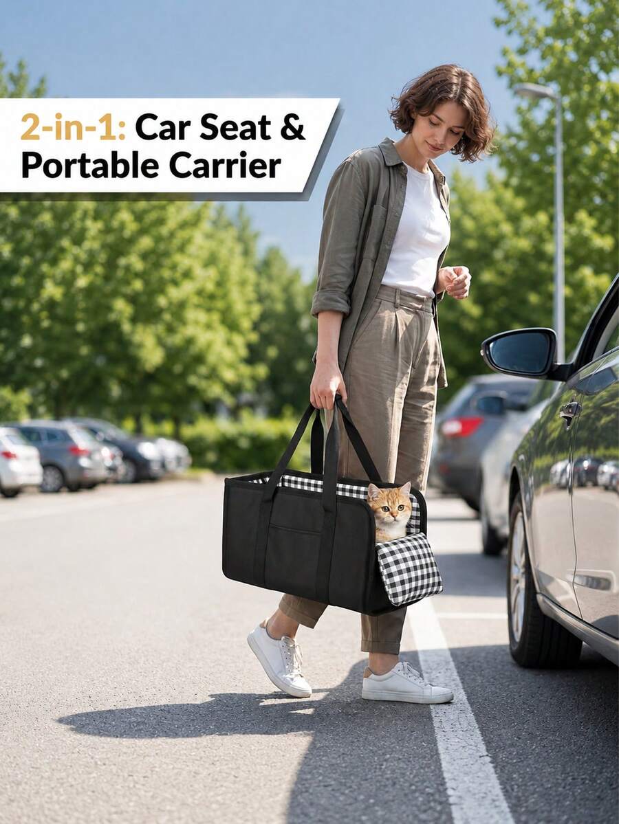 Car Pet Dog Seat - Foldable Pet Car Seat With Seat Belt Support And Anti-Slip Design - Portable Height-Increasing Seat With Cushion And Sturdy Frame, Suitable For Small Dogs Up To 11 Lbs, For SUV, Sedan, Van - Center Console Accessory - Multicolor - View 1