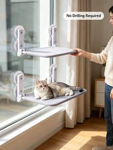 Cat Window Hammock, Wireless Cat Perch, Foldable Sturdy Lounge Chair, Upgraded Suction Cups, Easy Assembly, Indoor Cat Bed, 55 Lbs Capacity, All-Season Use, Breathable Soft, Gift, Present, Celebration, Upgraded Suction Cups Stable Non-Slip, Easy Installation, Detachable Cat Bed, Washable Cat Bed - Large (52*30cm) - View 5