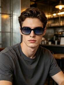 1 PC Men Rectangle Fashion Glasses, Solid Design Durable PC Black Frame Classic Square Glasses For Travel, Driving And Daily Outdoor Activities - Multicolor - View 2